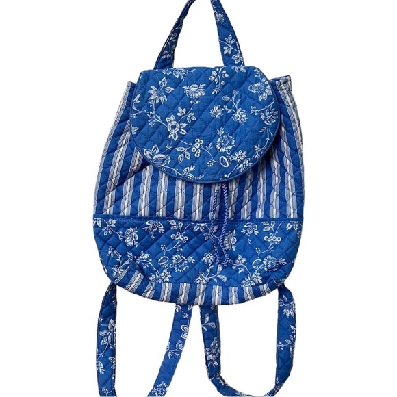 Bags Blue White Quilted Floral Backpack Knapsack Poshmark